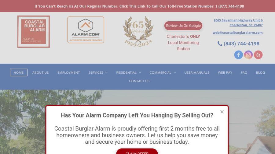 Screenshot of the Coastal Burglar Alarm website