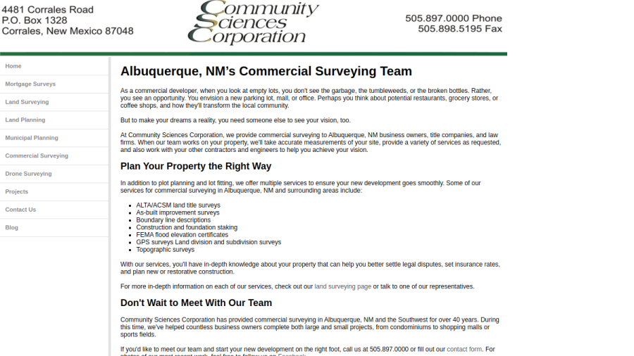 Screenshot of the Community Sciences Corporation website