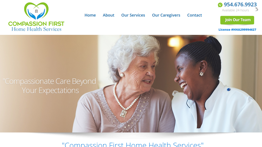 Screenshot of Compassion First Home Health Services website