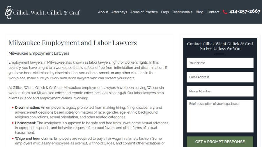 Screenshot of the Gillick, Wicht, Gillick & Graf website