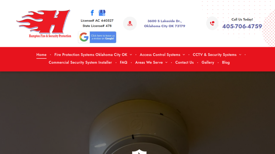 Website screenshot of Hampton Fire & Security Protection LLC