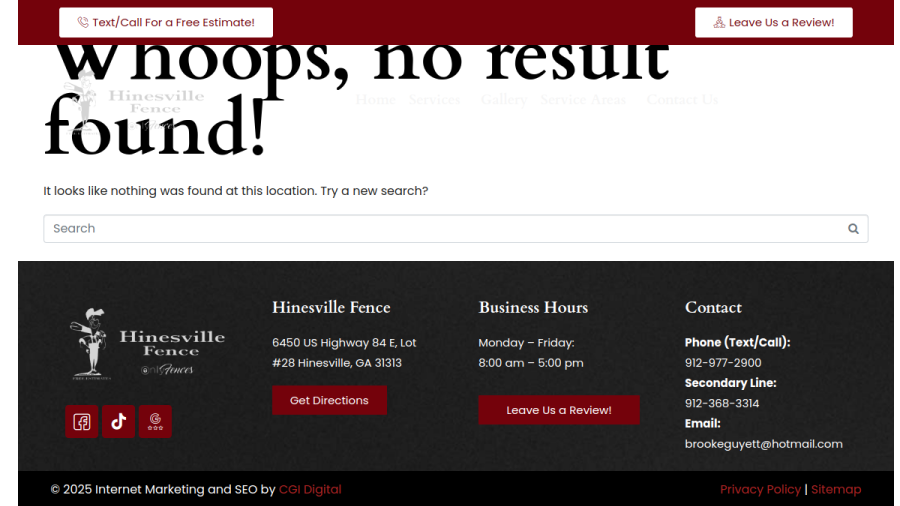 Screenshot of the Hinesville Fence website