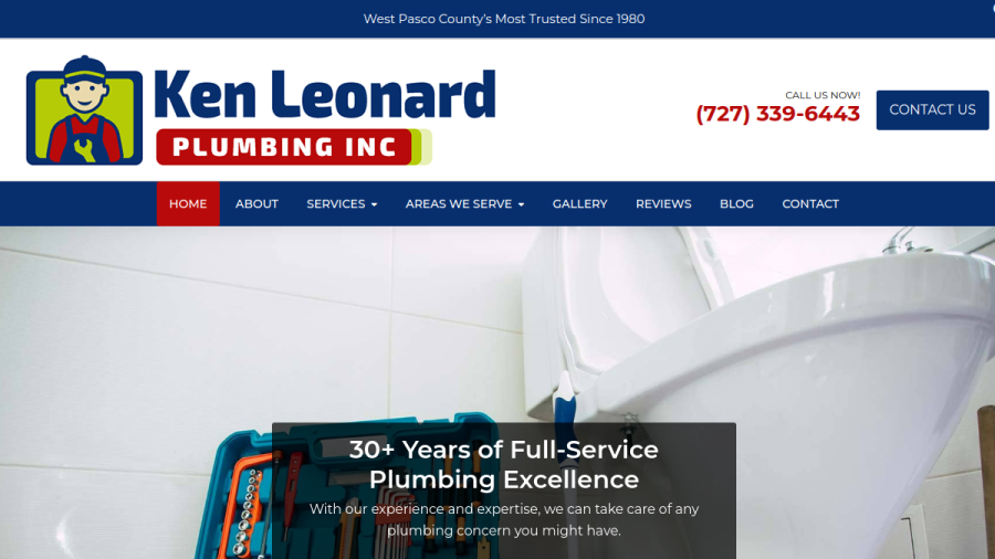 Screenshot of the Ken Leonard Plumbing Inc website