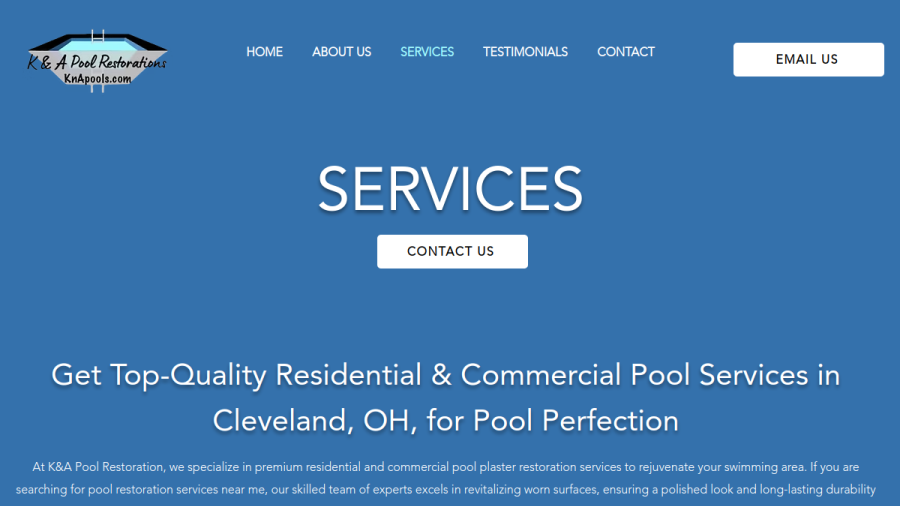 Screenshot of the K&A Pool Restoration website
