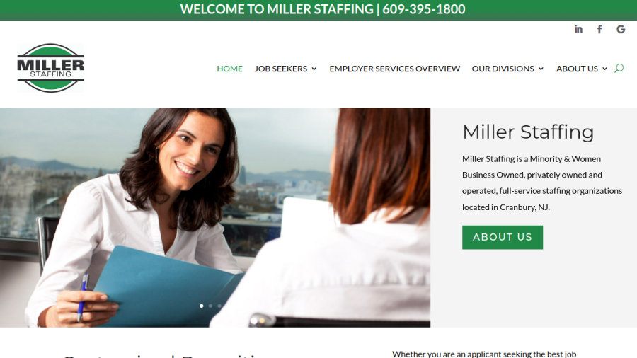 Miller Staffing website screenshot