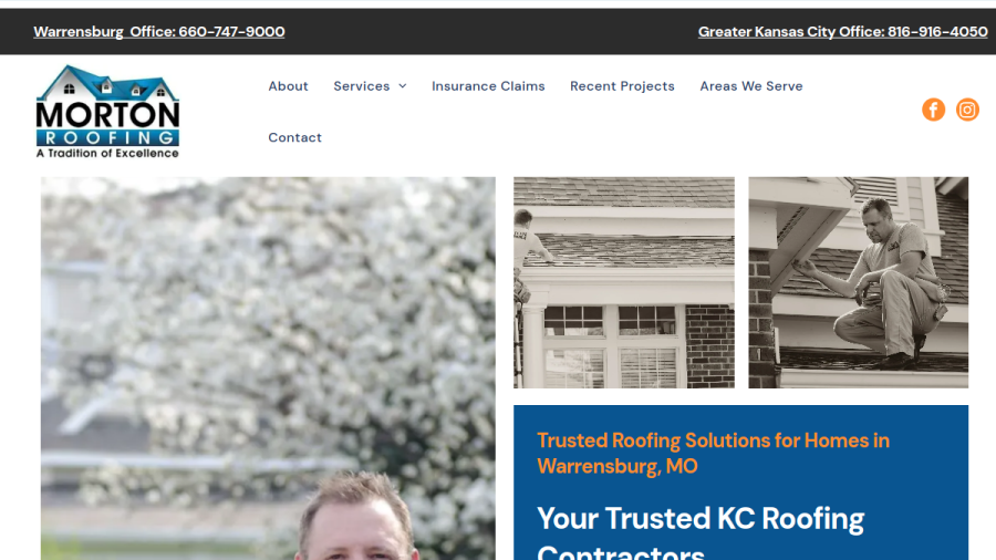 Screenshot of the Morton Roofing website