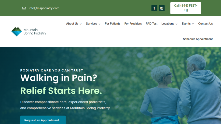 Screenshot of the Mountain Spring Podiatry website