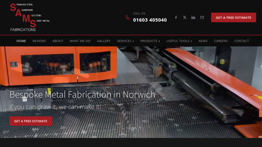 Screenshot of the SAMS Fabrications website
