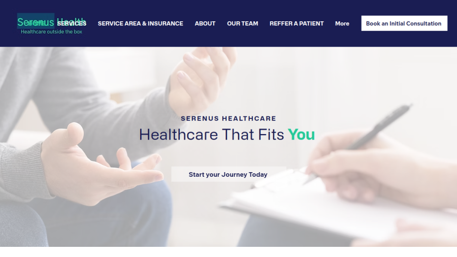Screenshot of the Serenus Health website