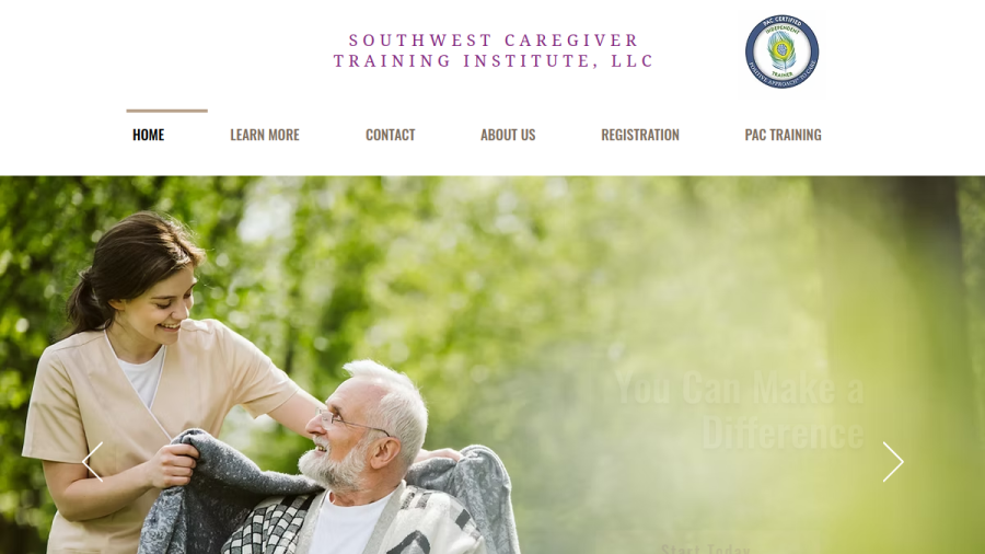 Screenshot of the Southwest Caregiver Training Institute, LLC website
