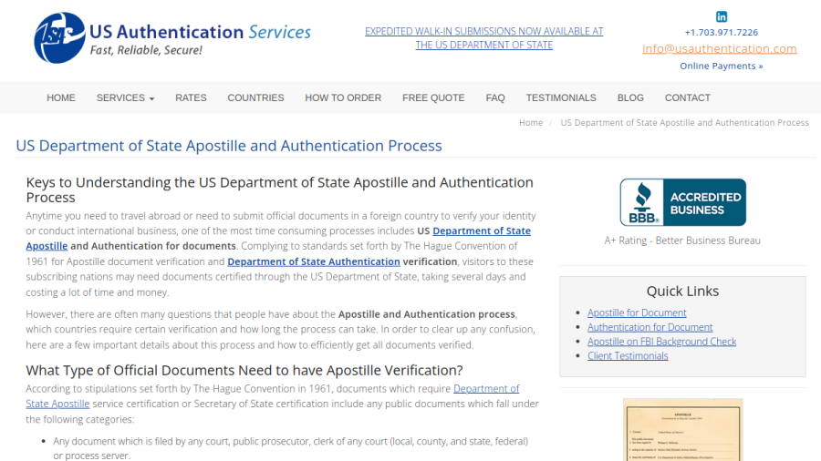 US Authentication Services website