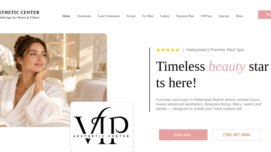 VIP Aesthetic Center Med Spa website screenshot