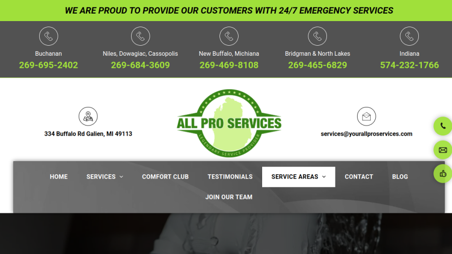 Screenshot of the All Pro Services website