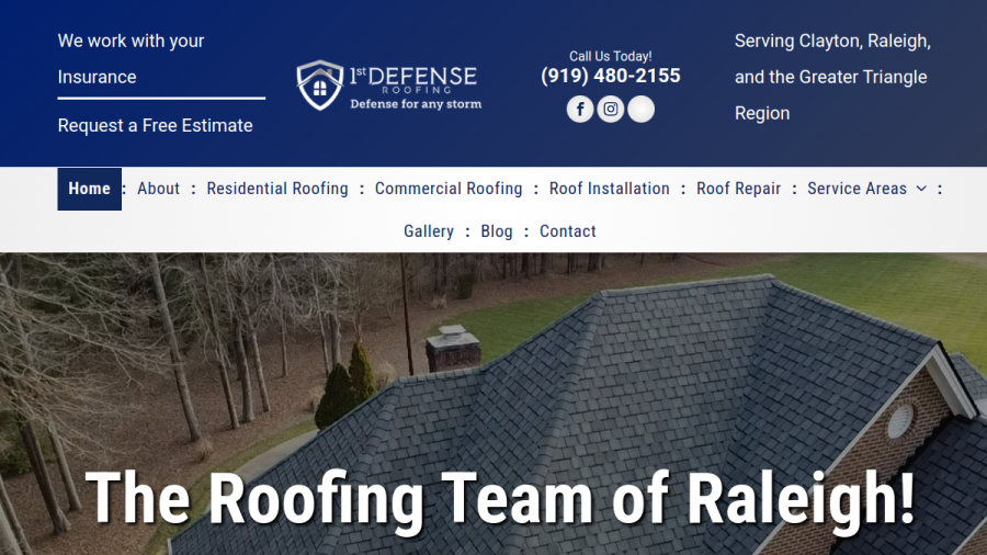 Screenshot of 1st Defense Roofing website