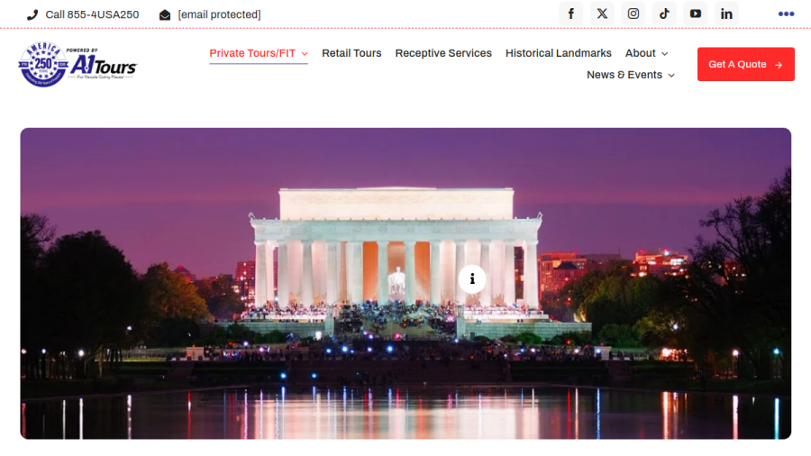 Screenshot of the 250 Years website
