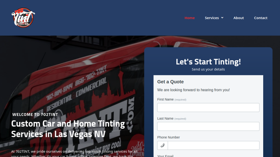 Screenshot of the 702TINT website