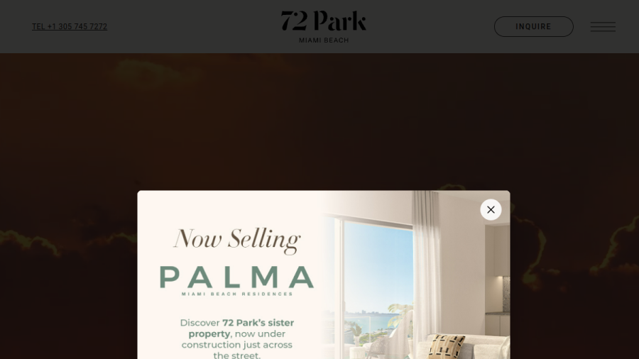 Screenshot of the 72 Park website