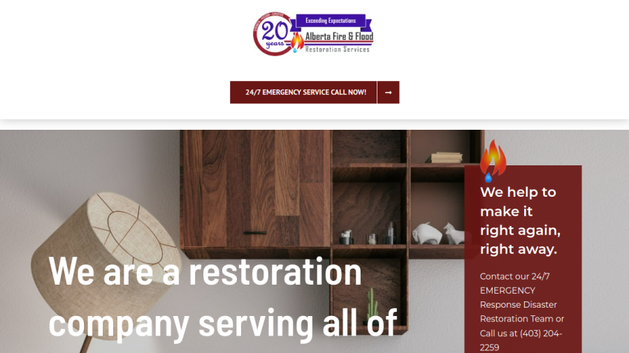 Screenshot of the Alberta Fire & Flood website