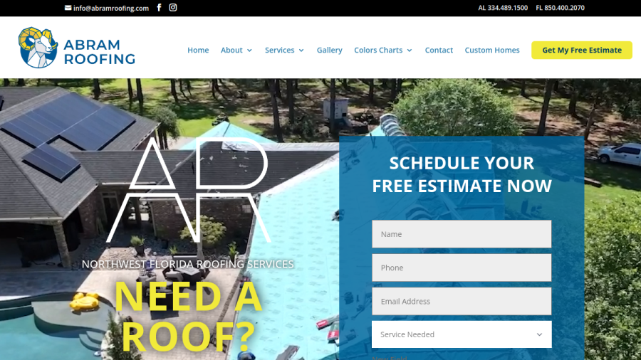 Screenshot of the Abram Roofing website