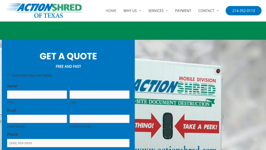 Action Shred of Texas website
