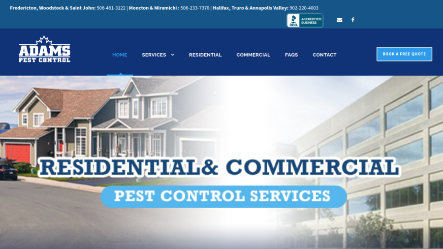 Screenshot of the Adams Pest Control Saint John website