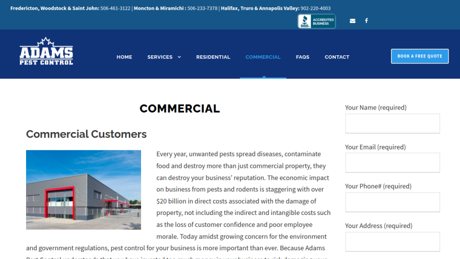 Adams Pest Control Saint John website