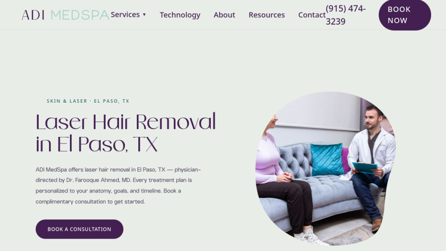 Screenshot of the ADI MEDSPA website