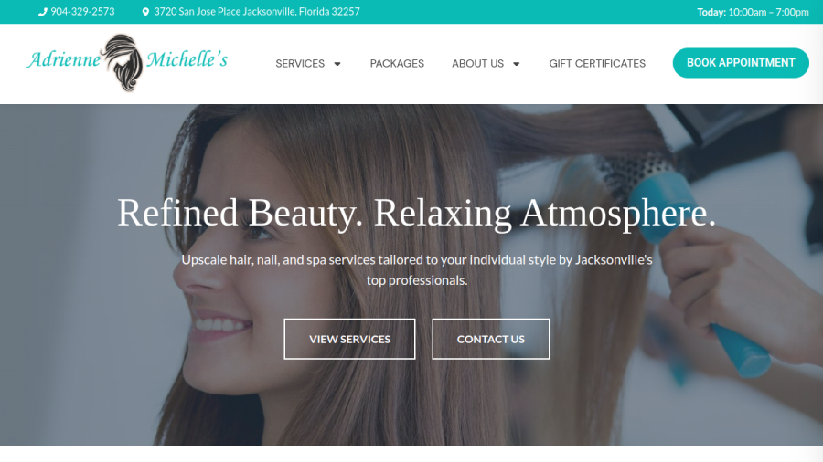 Screenshot of the Adrienne Michelle's Salon & Spa website