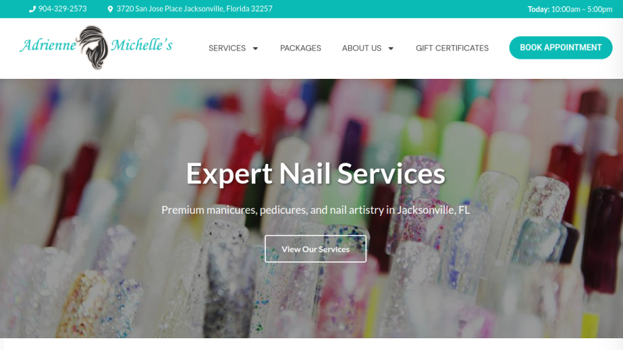 Website screenshot of Adrienne Michelle's Salon & Spa