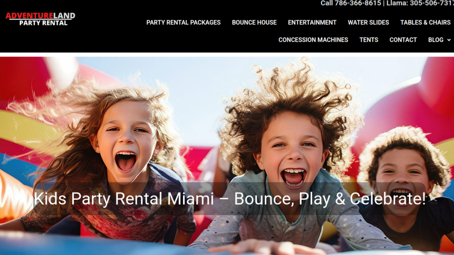 Screenshot of the Adventure Land Party Rental website