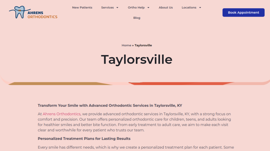Screenshot of Ahrens Orthodontics- Taylorsville website