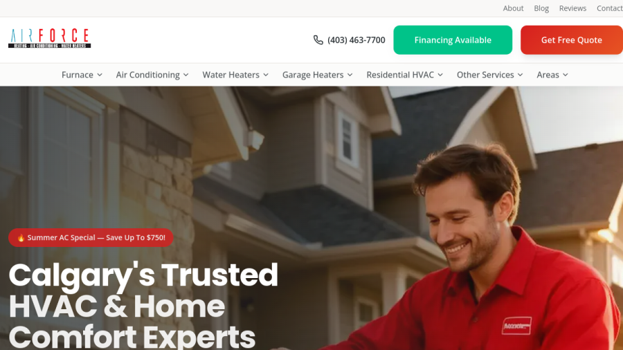 Air Force Heating & Air Conditioning Inc. website