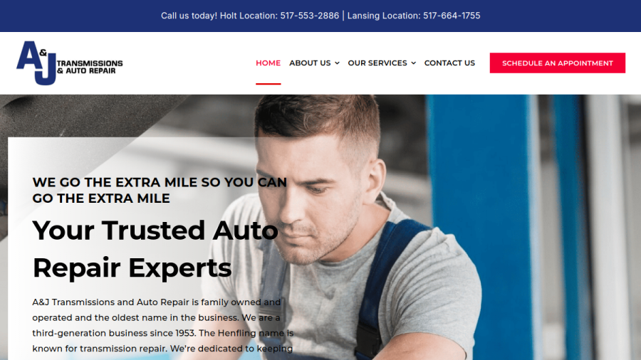 Screenshot of the A & J Transmission Inc website