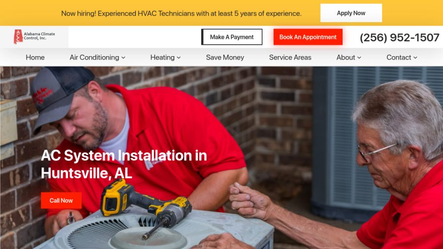 Alabama Climate Control, Inc. website screenshot