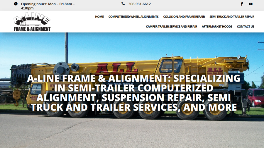 Screenshot of the A-Line Frame & Alignment Services website