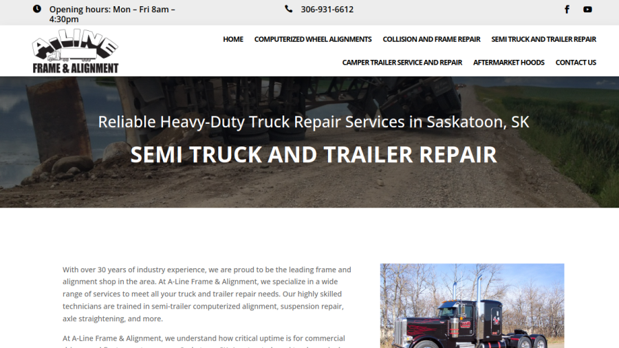 Screenshot of the A-Line Frame & Alignment Services website
