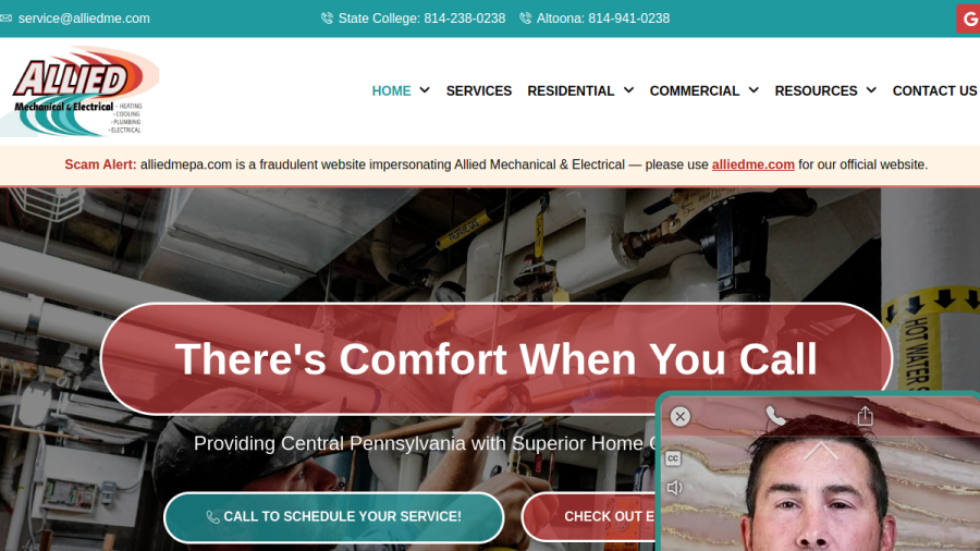 Screenshot of the Allied Mechanical & Electrical, Inc. website