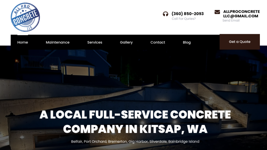 Screenshot of the All Pro Concrete LLC website