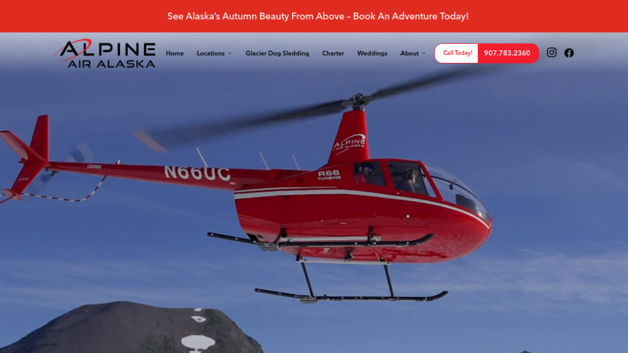 Screenshot of the Alpine Air Alaska website