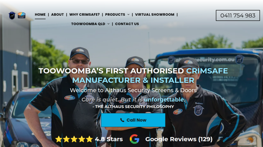 Screenshot of the Althaus Security Screens & Doors website