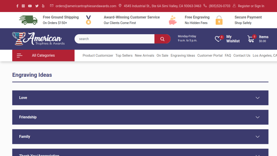 American Trophies and Awards website screenshot