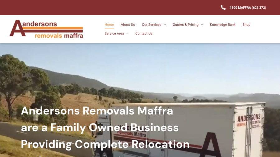 Screenshot of the Andersons Removals Maffra website