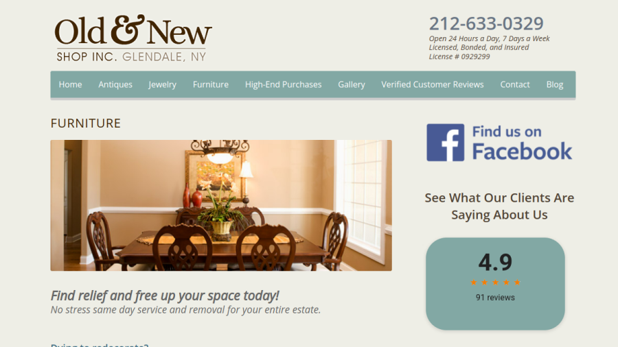 Screenshot of the Old & New Shop website