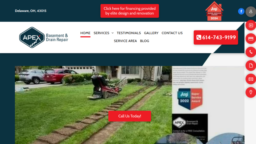 Screenshot of the Apex Basement and Drain Repair website