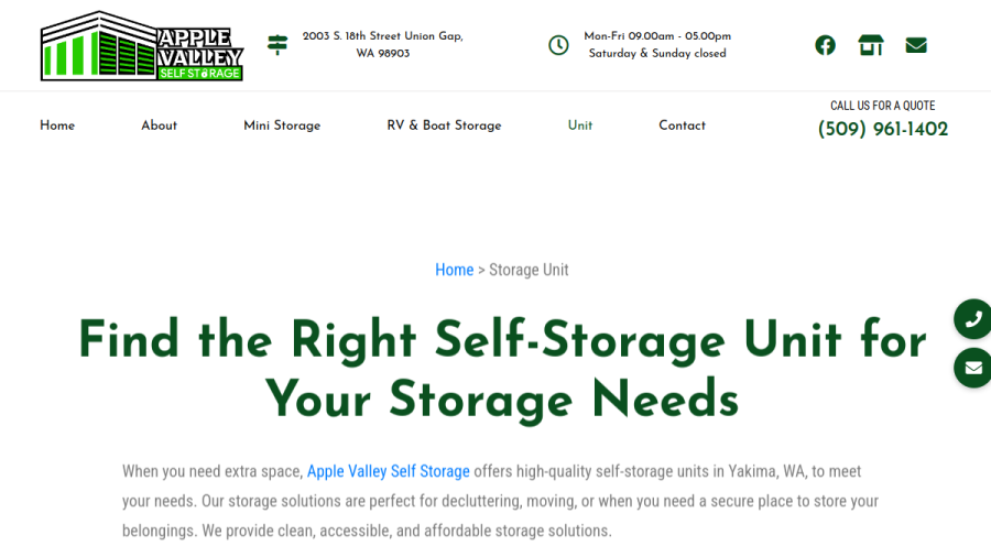 Apple Valley Self Storage website