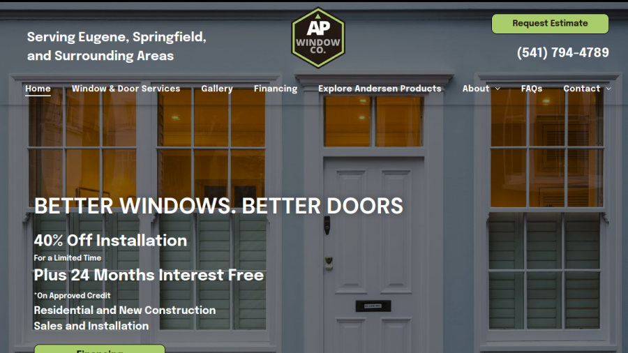 Screenshot of the AP Window Co. website