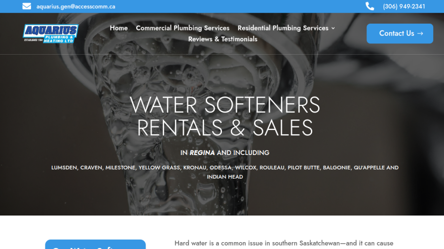 Screenshot of the Aquarius Plumbing & Heating Ltd website