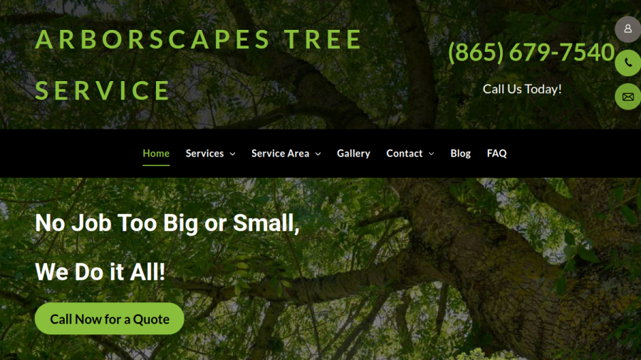 Screenshot of the Arborscapes tree service website