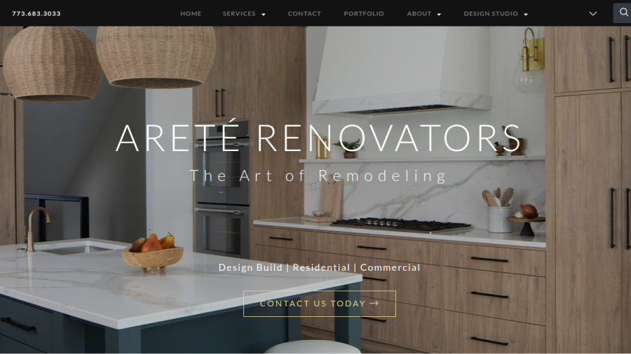 Screenshot of the Arete Renovators, Inc. website