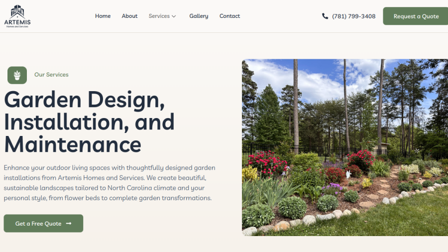 Screenshot of the Artemis Homes and Services website